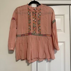 Lucky Brand Peach Embroidered Peasant Blouse